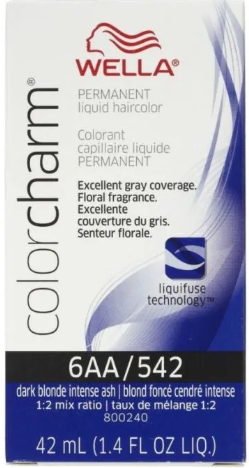 Wella Color Charm Permanent Liquid Hair color 6AA/542 Dark Blonde Intense Ash 1.4 oz