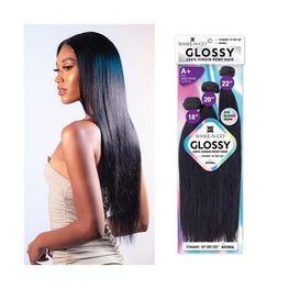 SHAKE N GO GLOSSY BUNDLES 100% VIRGIN REMY HAIR STRAIGHT - 18-20-22 - # NATURAL BLACK